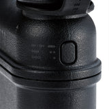 image of on and off button of 15k black colored cylinder battery pack with military IP67 rating | stores up to 15000N of power | rugged waterproof design | compact size | versatile charging | to be used with NESTOUT solar panels, fans, lamps, and flashes