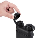 image of hand opening cap of nestout 15k black colored cylinder battery pack with military IP67 rating | stores up to 15000N of power | rugged waterproof design | compact size | versatile charging | to be used with NESTOUT solar panels, fans, lamps, and flashes