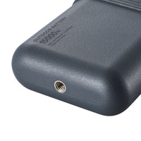 image of the bottom thread of 15k grey colored cylinder battery pack | Features military IP67 rating | stores up to 15000N of power | rugged waterproof design | compact size | versatile charging | to be used with NESTOUT solar panels, fans, lamps, and flashes