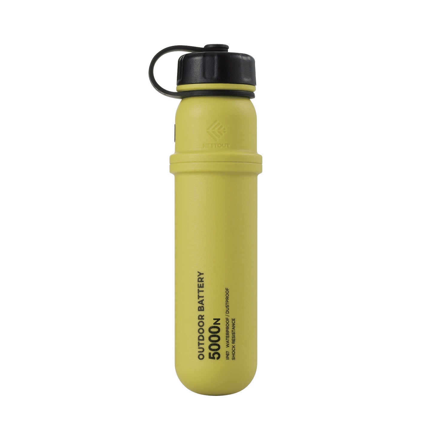Mustard yellow 5000mAh cylinder battery pack with military-grade IP67 rating and rugged waterproof design