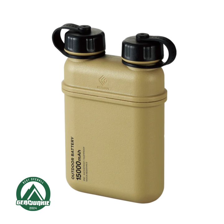 15000mAh waterproof outdoor battery with 2 caps that looks like a flask or vintage cantene | USB-A and USB-C compatible. Built to be used in conjunction with the NESTOUT lighting accessories, FLASH-1 and LAMP-1. Can be sustainably recharged using our solar generators
- gear junkie best overall power bank for 2024
